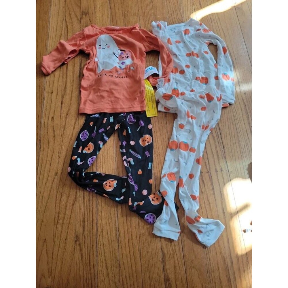 New Halloween pumpkin pajamas 2 pairs set 4t boy girl